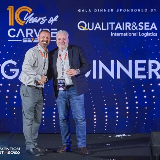 Roger Black, Group CEO of Blacksmith Freight Ltd receives Carvre 7 award as founding member