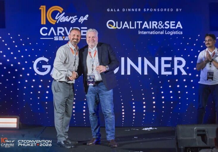 Roger Black, Group CEO of Blacksmith Freight Ltd receives Carvre 7 award as founding member
